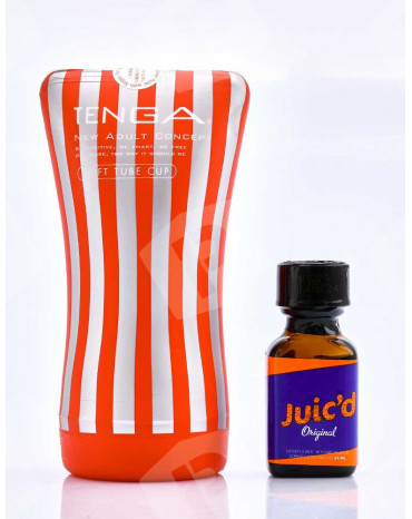 Pack plaisir contenant un poppers juic'd 24 ml et une vaginette tenga soft tube cup