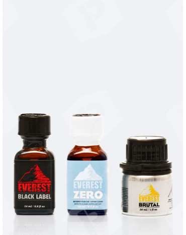 Trio everest strong, composé d'un poppers everest zero, un poppers everest black label et un poppers everest brutal