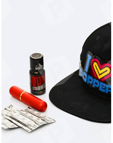 MINI Kit Festival Poppers + casquette LED + inhalateur + préservatifs