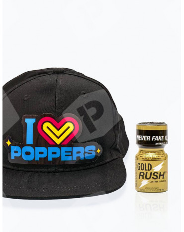 Pack Casquette LED "I LOVE POPPERS" + Rush Gold 10 ml - Vue face