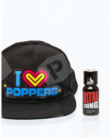 Pack Casquette LED "I LOVE POPPERS" + Ultra Strong 15 ml - vue de face