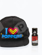 Pack Casquette LED "I LOVE POPPERS" + Ultra Strong 15 ml - vue de face